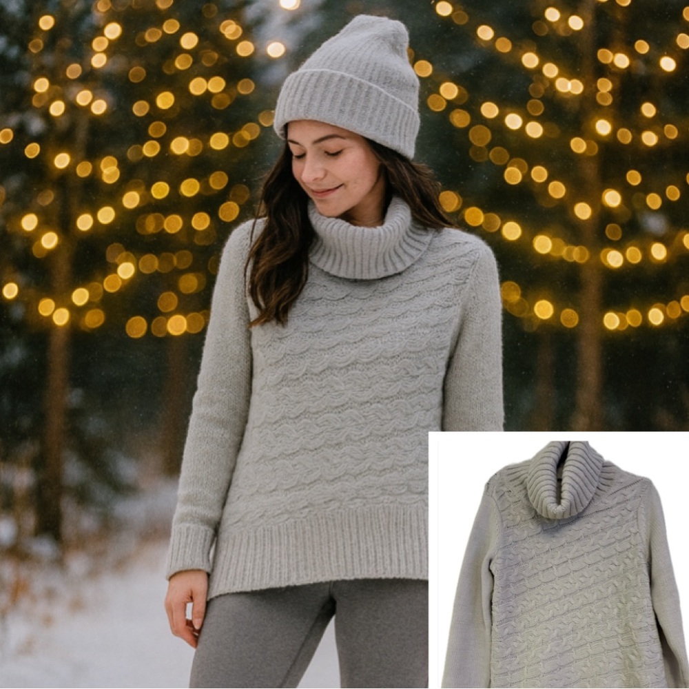 Asymmetrical Cable Knit Turtleneck Sweater | Cozy Winter Neutral